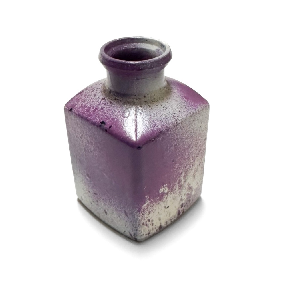 Tiny Decor Purple & Cream Splatter Painted Glass Bud Vase